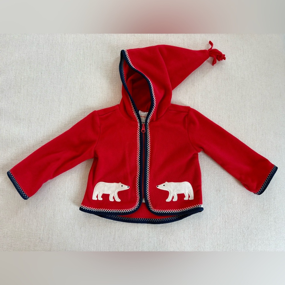 Hanna Andersson Baby Hooded Fleece Jacket with Polar Bear Design Sz 6-12M